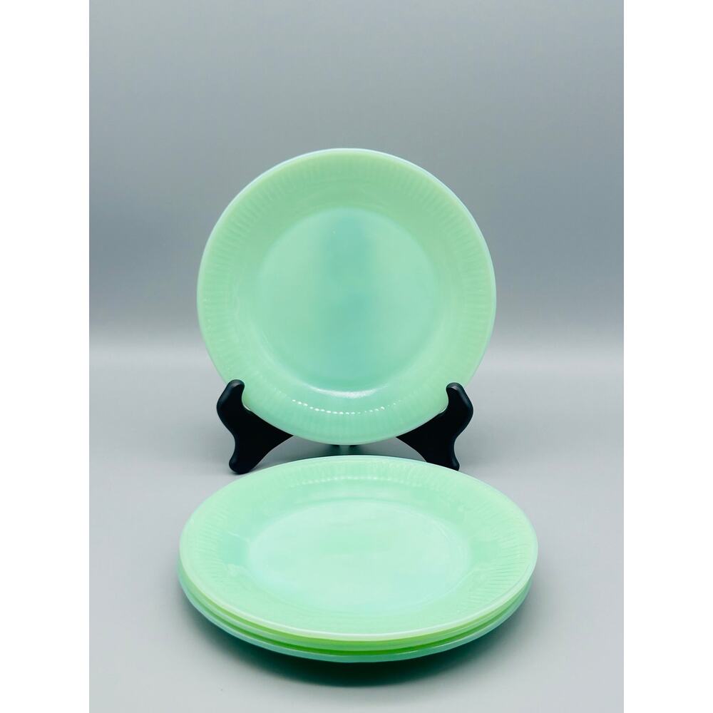 1940s Fire King Jadeite Jane Ray 7” Salad Plates 4 Piece